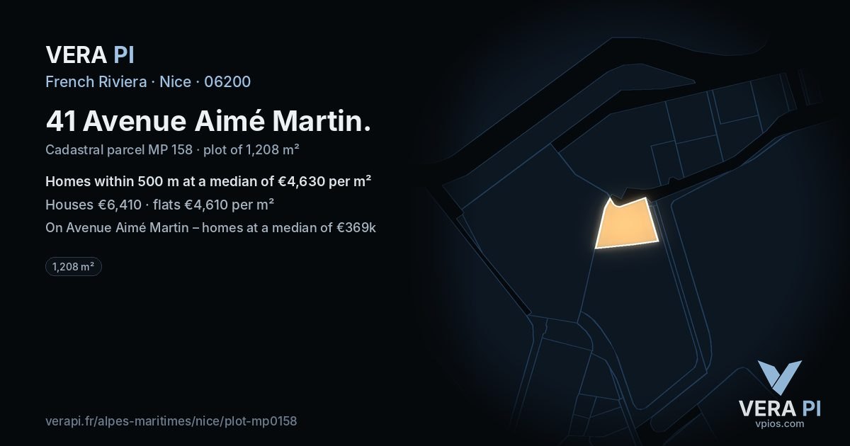 41 Avenue Aimé Martin, Nice at night – the plot lit, the parcels around coloured by the prices near them