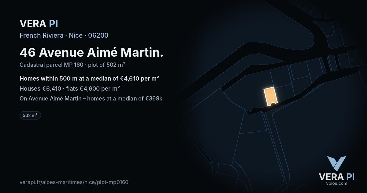 46 Avenue Aimé Martin, Nice at night – the plot lit, the parcels around coloured by the prices near them