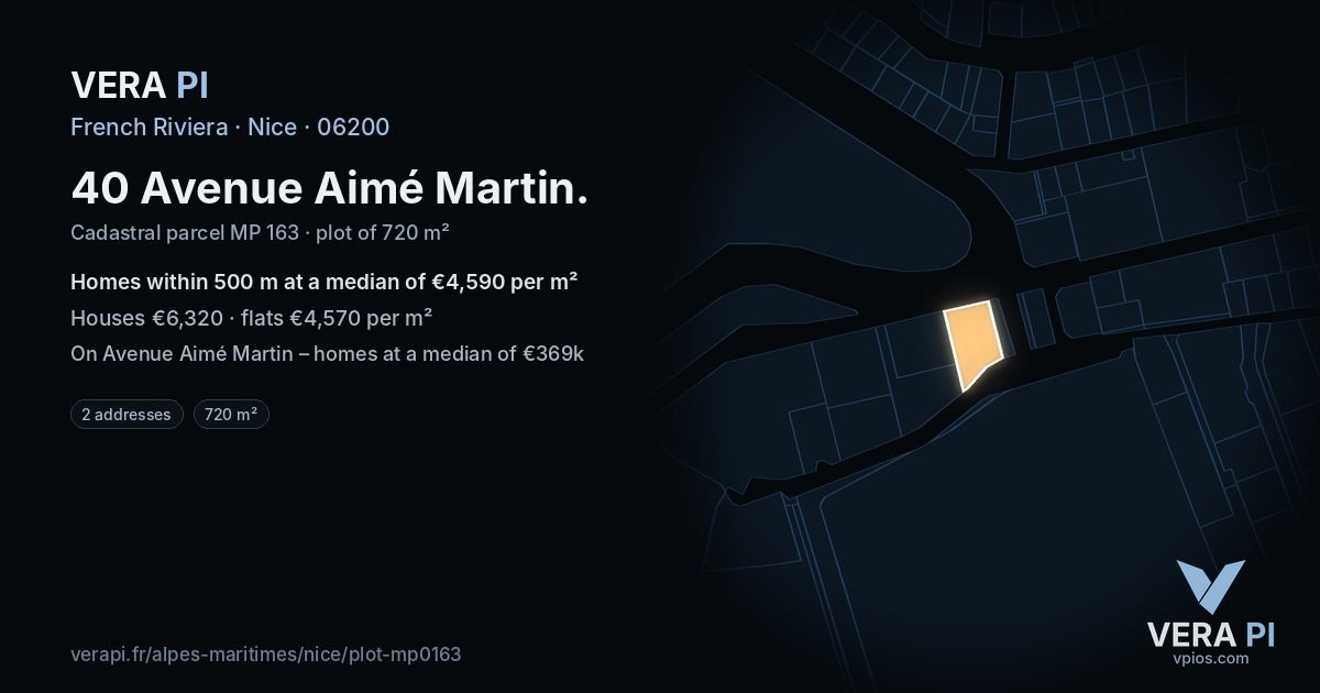 40 Avenue Aimé Martin, Nice at night – the plot lit, the parcels around coloured by the prices near them