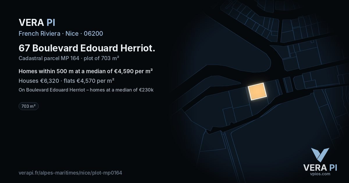 67 Boulevard Edouard Herriot, Nice at night – the plot lit, the parcels around coloured by the prices near them