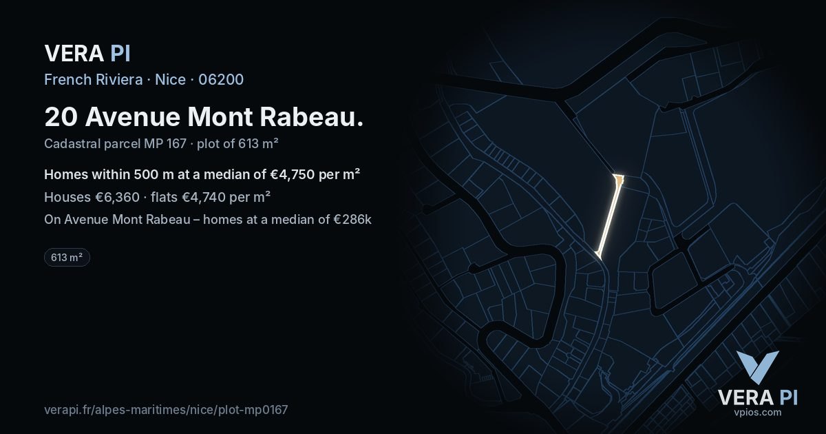 20 Avenue Mont Rabeau, Nice at night – the plot lit, the parcels around coloured by the prices near them