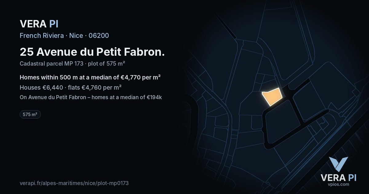 25 Avenue du Petit Fabron, Nice at night – the plot lit, the parcels around coloured by the prices near them