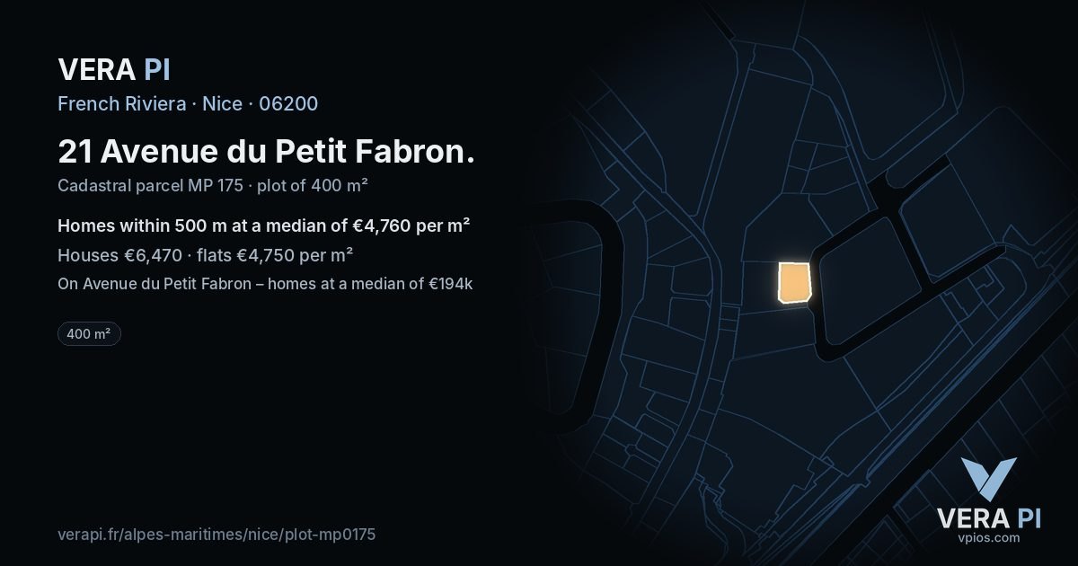 21 Avenue du Petit Fabron, Nice at night – the plot lit, the parcels around coloured by the prices near them
