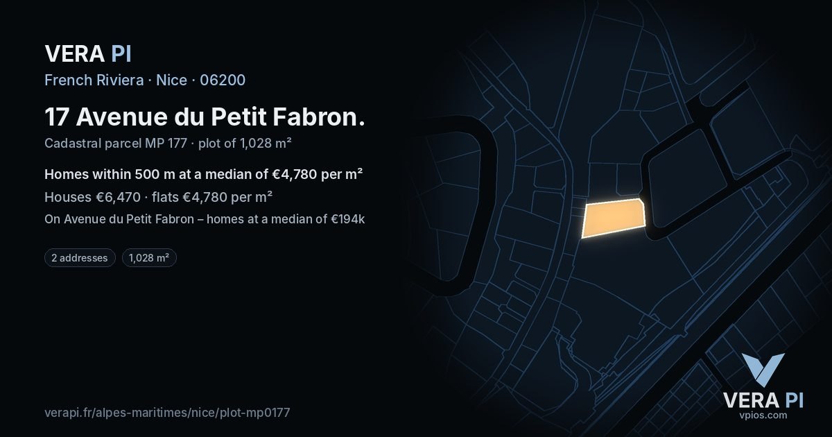 17 Avenue du Petit Fabron, Nice at night – the plot lit, the parcels around coloured by the prices near them