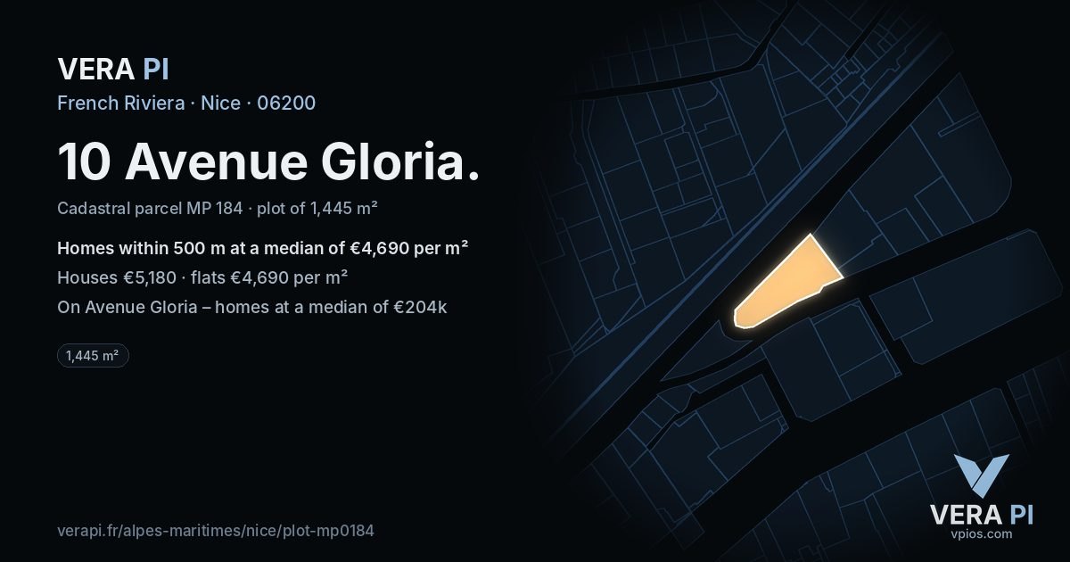 10 Avenue Gloria, Nice at night – the plot lit, the parcels around coloured by the prices near them