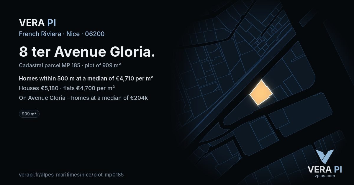 8 ter Avenue Gloria, Nice at night – the plot lit, the parcels around coloured by the prices near them