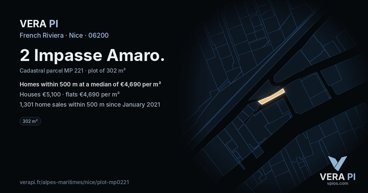 2 Impasse Amaro, Nice at night – the plot lit, the parcels around coloured by the prices near them