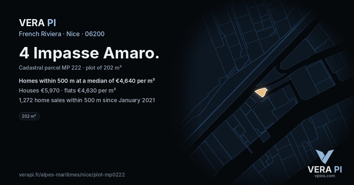 4 Impasse Amaro, Nice at night – the plot lit, the parcels around coloured by the prices near them