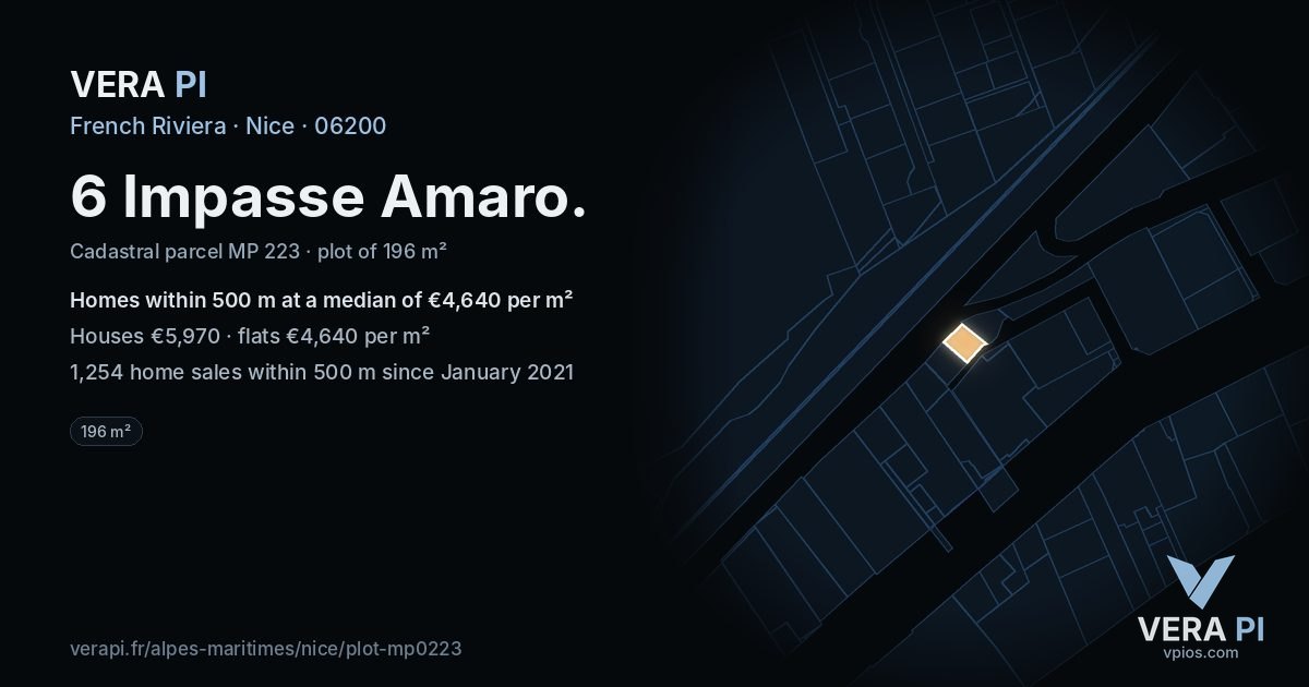 6 Impasse Amaro, Nice at night – the plot lit, the parcels around coloured by the prices near them