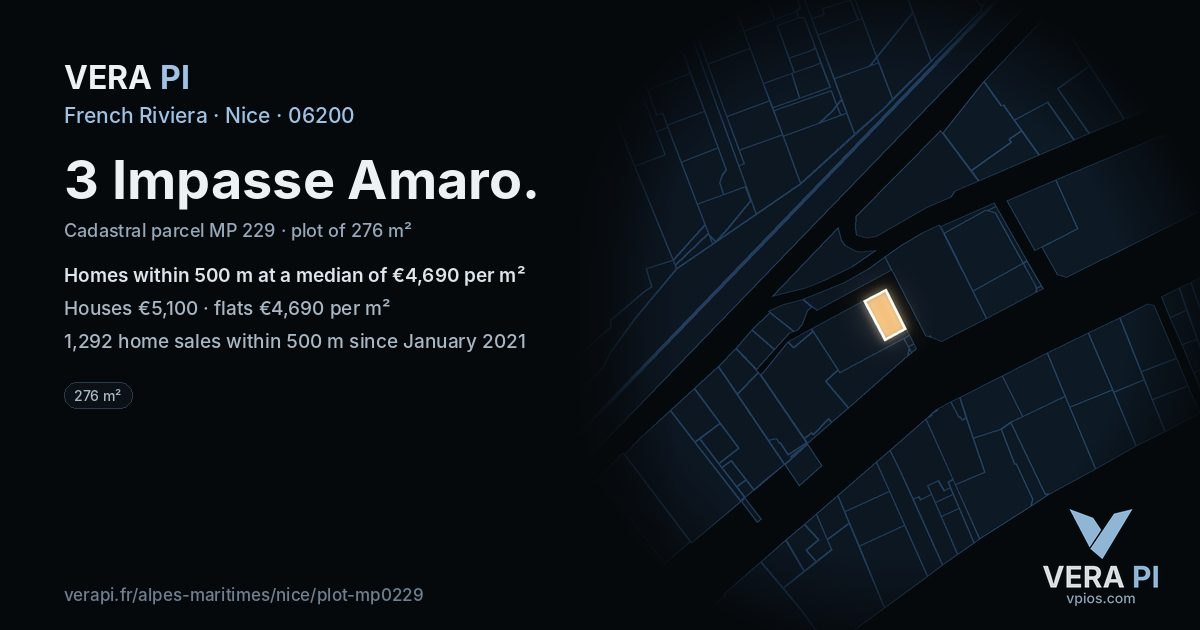 3 Impasse Amaro, Nice at night – the plot lit, the parcels around coloured by the prices near them