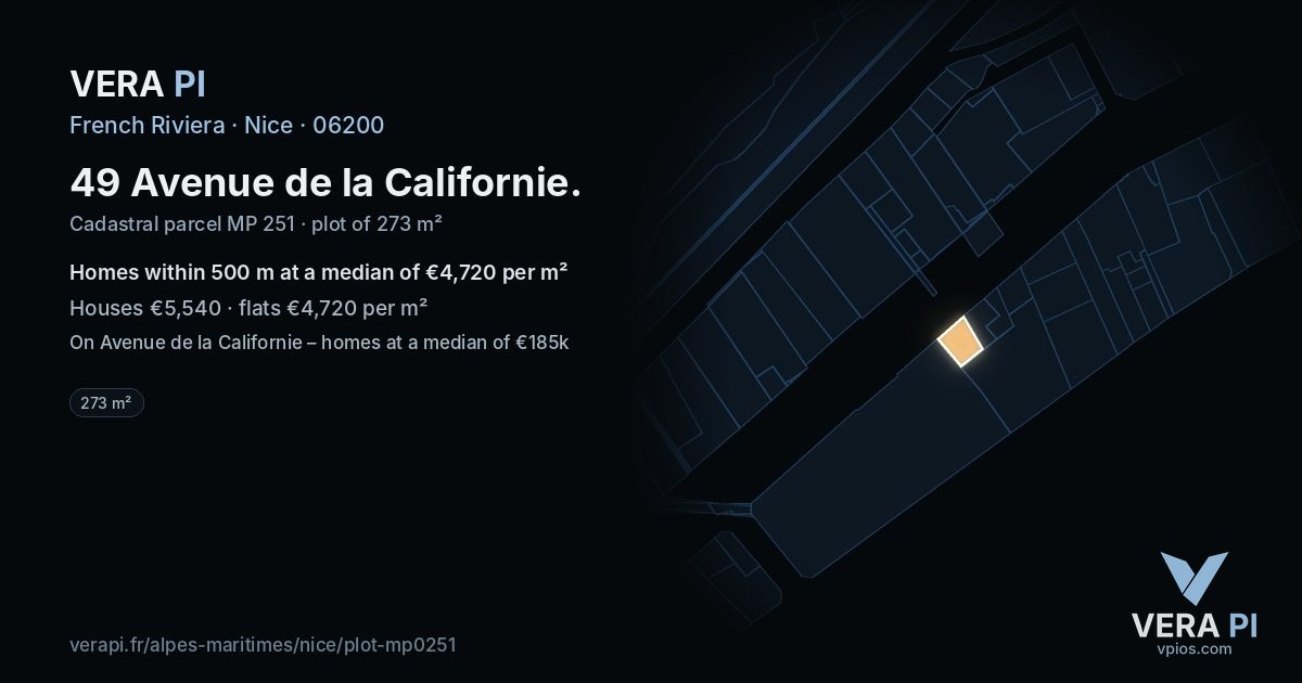 49 Avenue de la Californie, Nice at night – the plot lit, the parcels around coloured by the prices near them