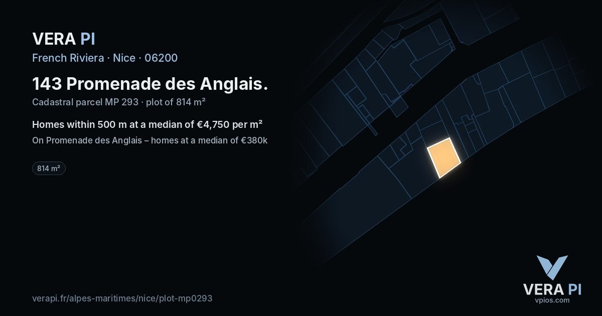 143 Promenade des Anglais, Nice at night – the plot lit, the parcels around coloured by the prices near them