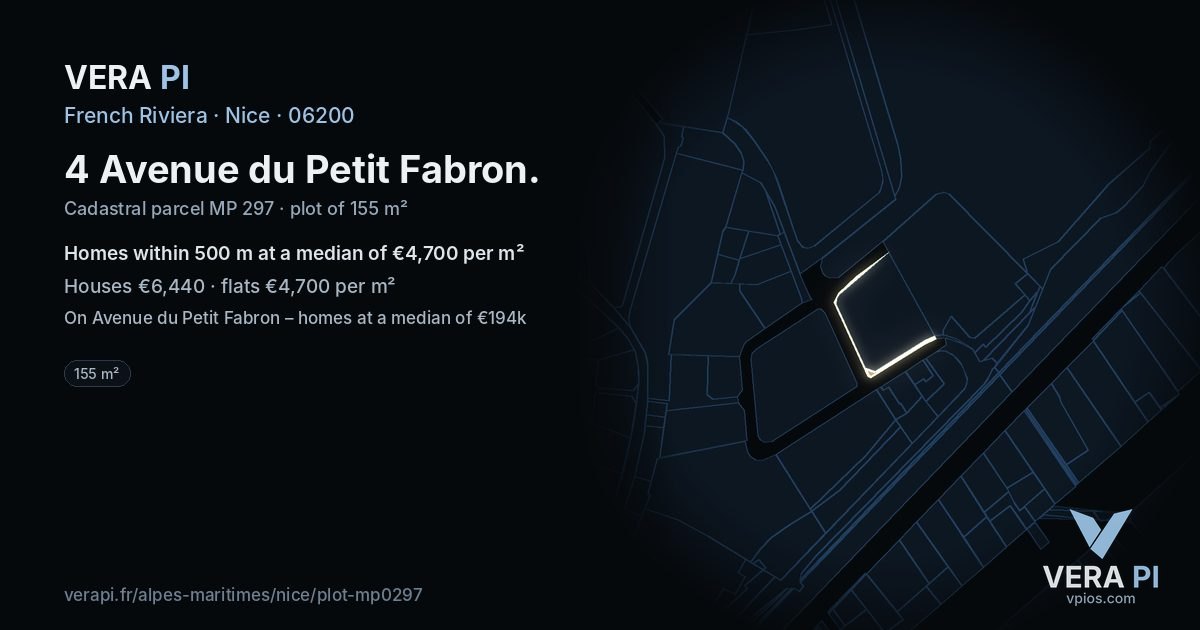 4 Avenue du Petit Fabron, Nice at night – the plot lit, the parcels around coloured by the prices near them