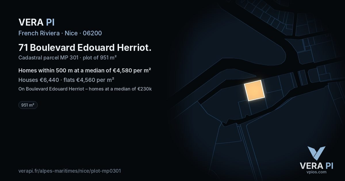 71 Boulevard Edouard Herriot, Nice at night – the plot lit, the parcels around coloured by the prices near them