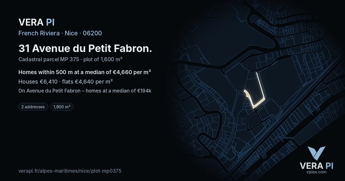 31 Avenue du Petit Fabron, Nice at night – the plot lit, the parcels around coloured by the prices near them