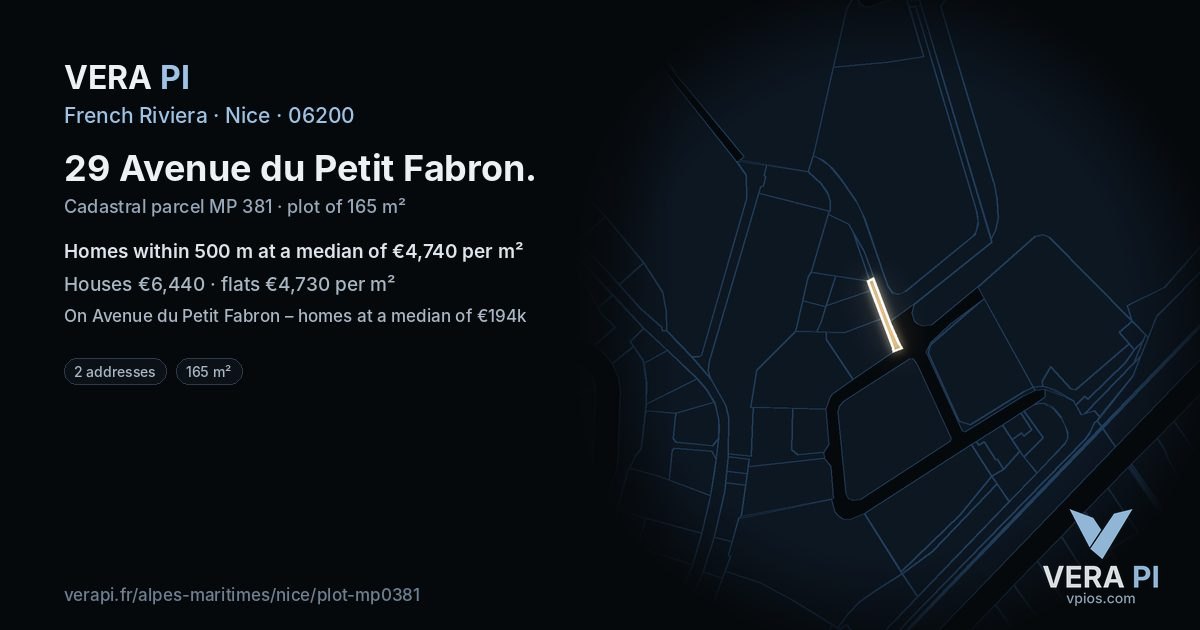 29 Avenue du Petit Fabron, Nice at night – the plot lit, the parcels around coloured by the prices near them