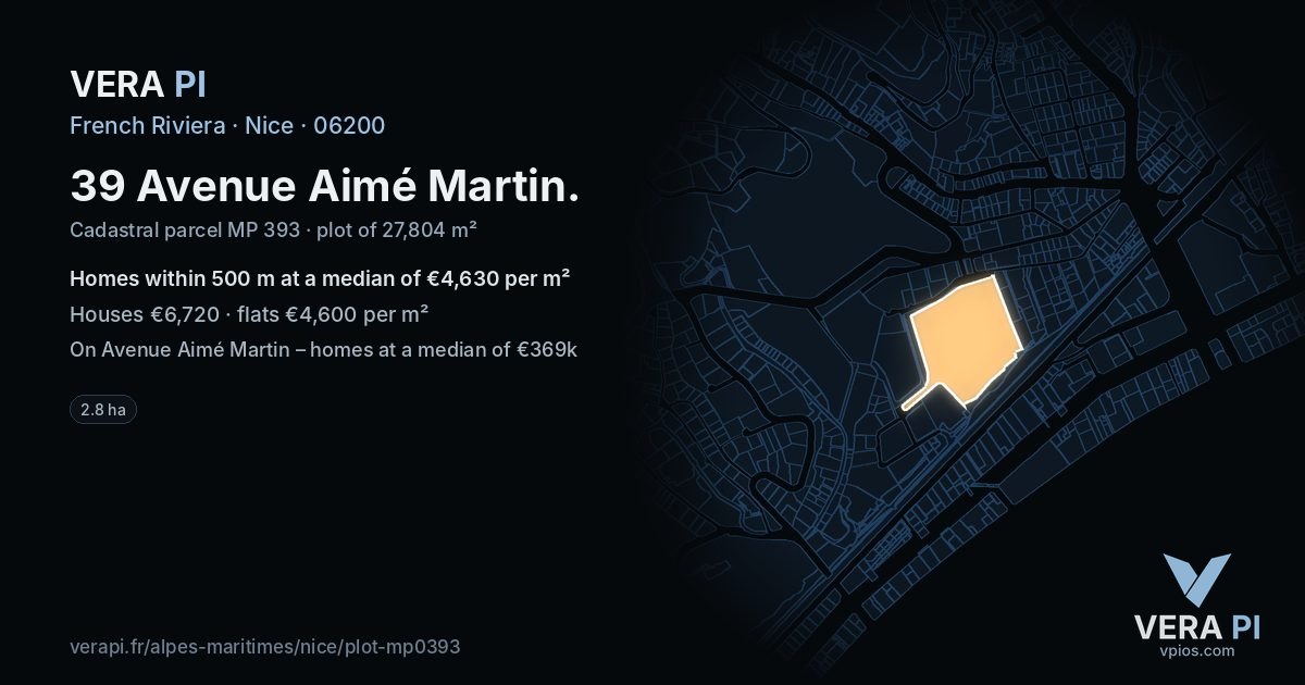 39 Avenue Aimé Martin, Nice at night – the plot lit, the parcels around coloured by the prices near them
