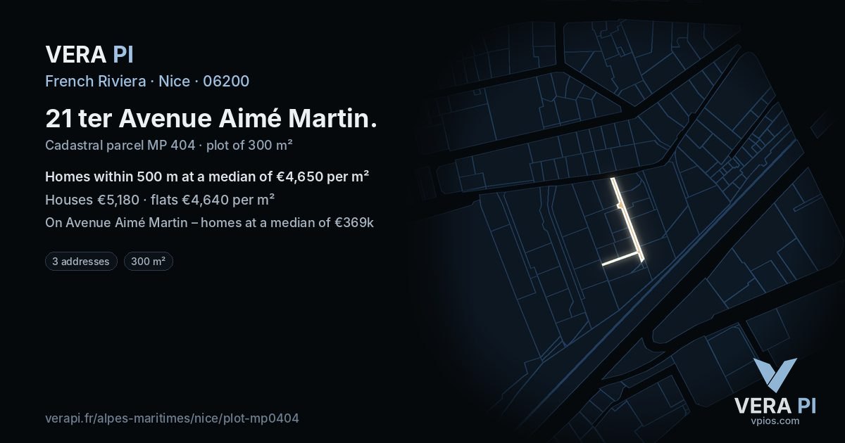 21 ter Avenue Aimé Martin, Nice at night – the plot lit, the parcels around coloured by the prices near them