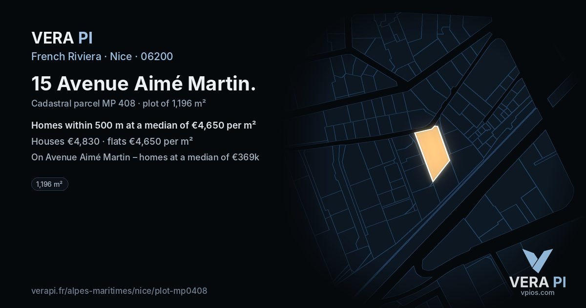 15 Avenue Aimé Martin, Nice at night – the plot lit, the parcels around coloured by the prices near them