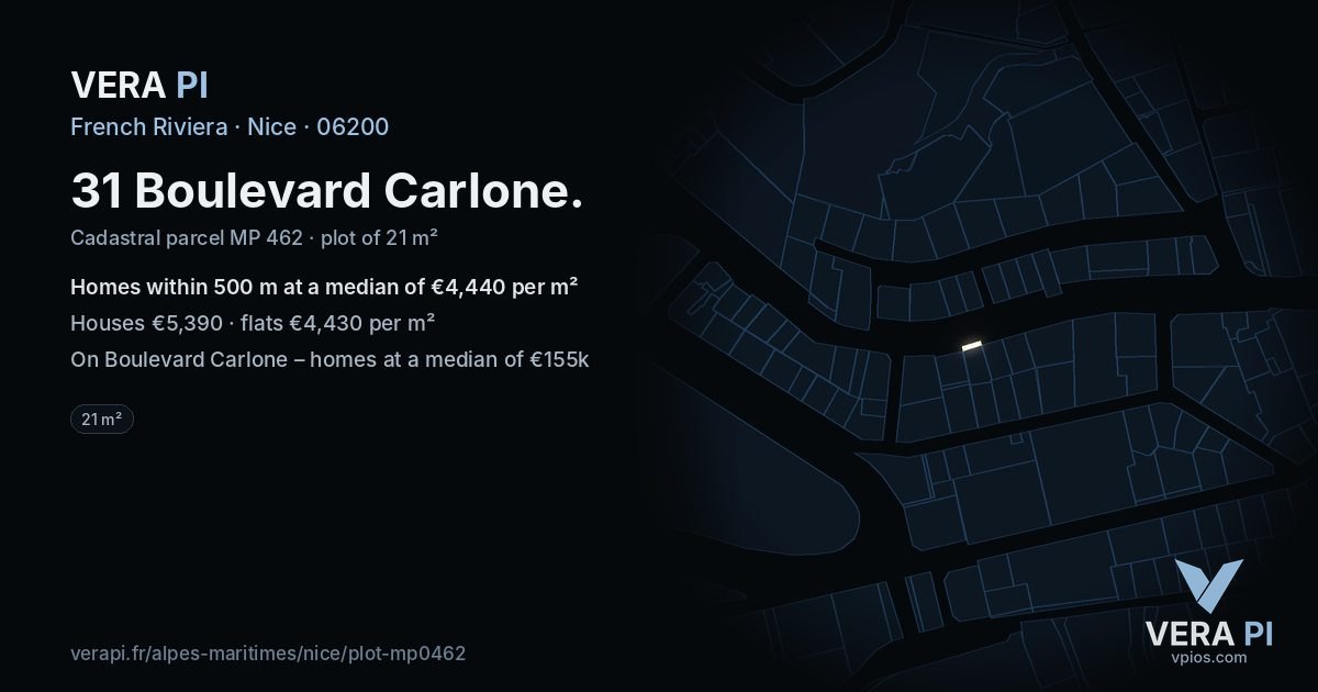 31 Boulevard Carlone, Nice at night – the plot lit, the parcels around coloured by the prices near them