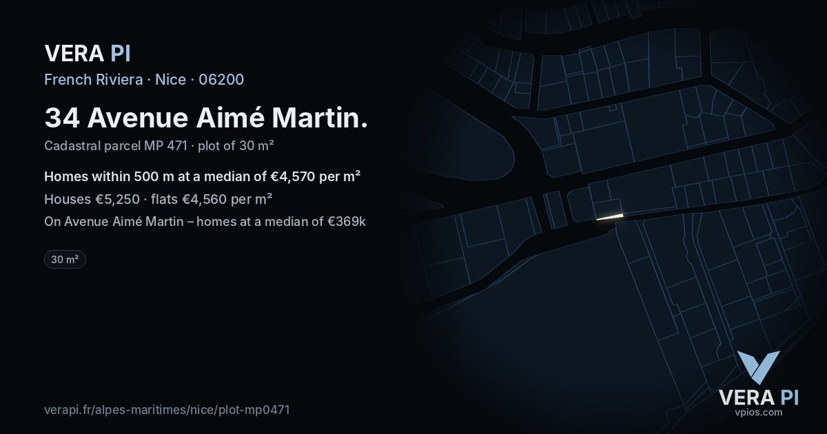 34 Avenue Aimé Martin, Nice at night – the plot lit, the parcels around coloured by the prices near them