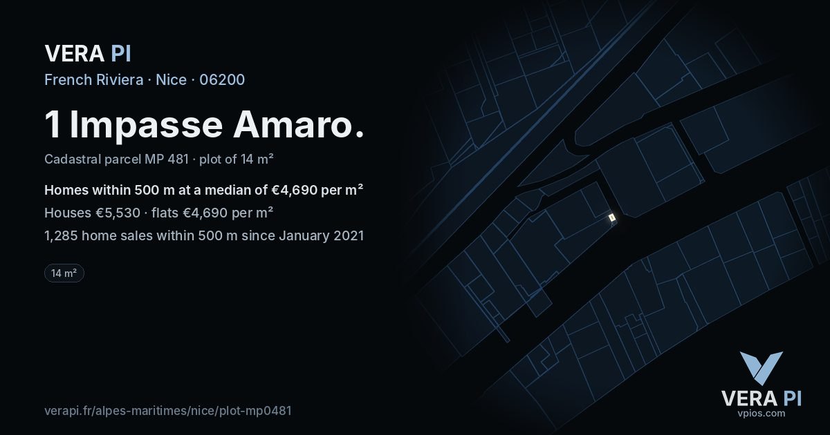 1 Impasse Amaro, Nice at night – the plot lit, the parcels around coloured by the prices near them