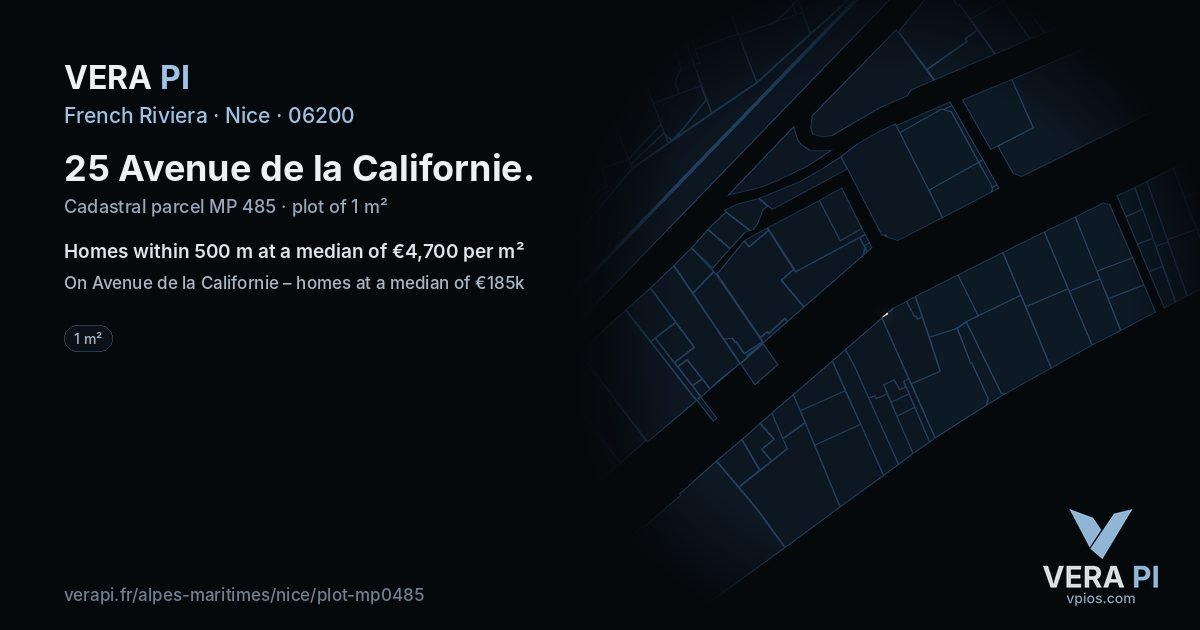 25 Avenue de la Californie, Nice at night – the plot lit, the parcels around coloured by the prices near them
