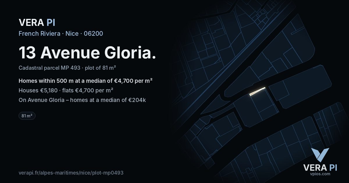 13 Avenue Gloria, Nice at night – the plot lit, the parcels around coloured by the prices near them