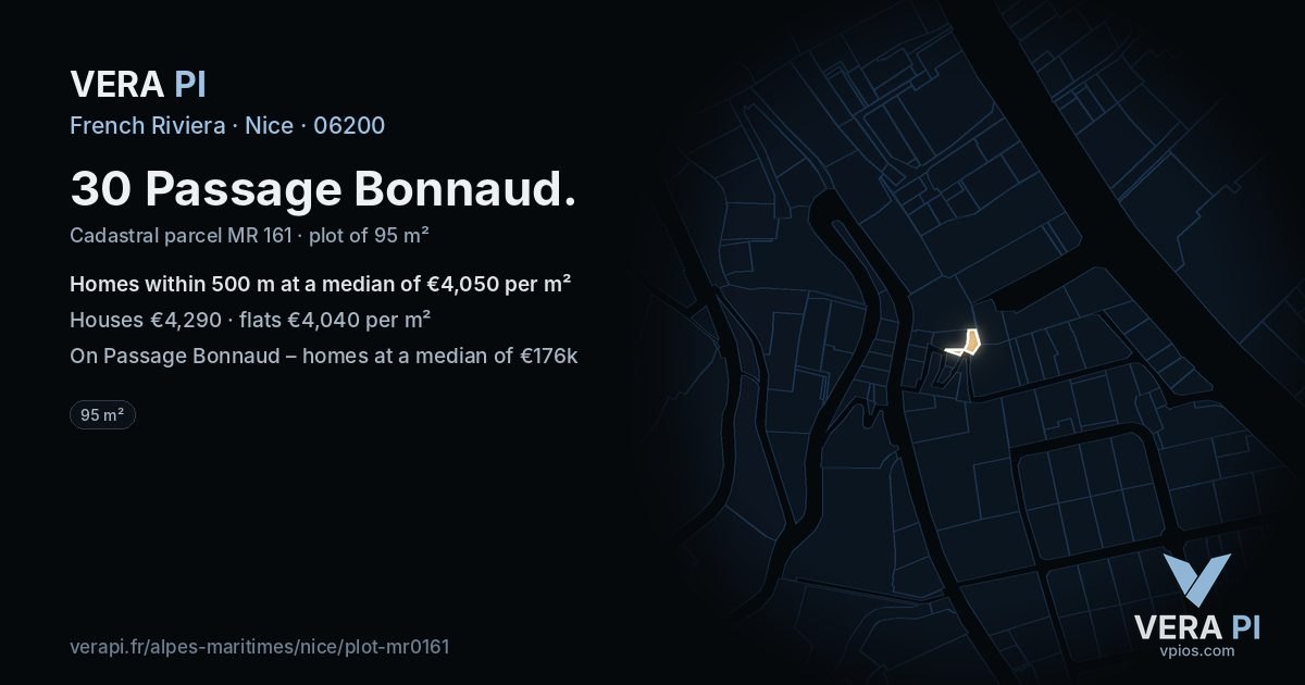 30 Passage Bonnaud, Nice at night – the plot lit, the parcels around coloured by the prices near them