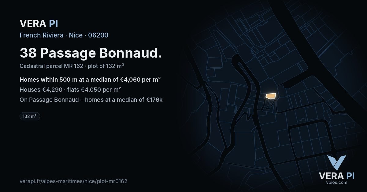 38 Passage Bonnaud, Nice at night – the plot lit, the parcels around coloured by the prices near them