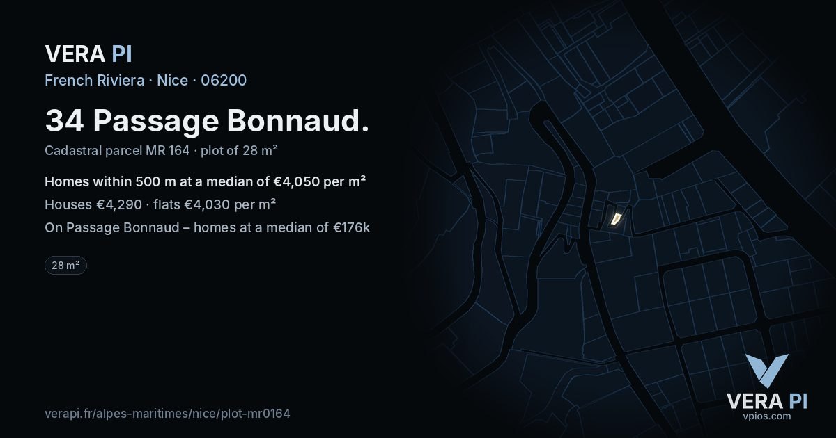 34 Passage Bonnaud, Nice at night – the plot lit, the parcels around coloured by the prices near them
