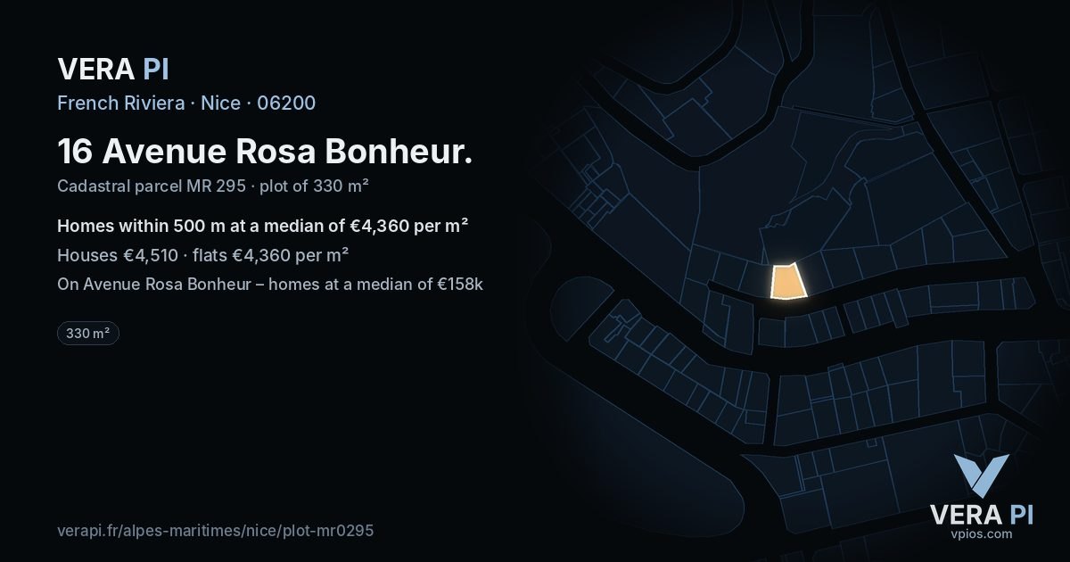16 Avenue Rosa Bonheur, Nice at night – the plot lit, the parcels around coloured by the prices near them
