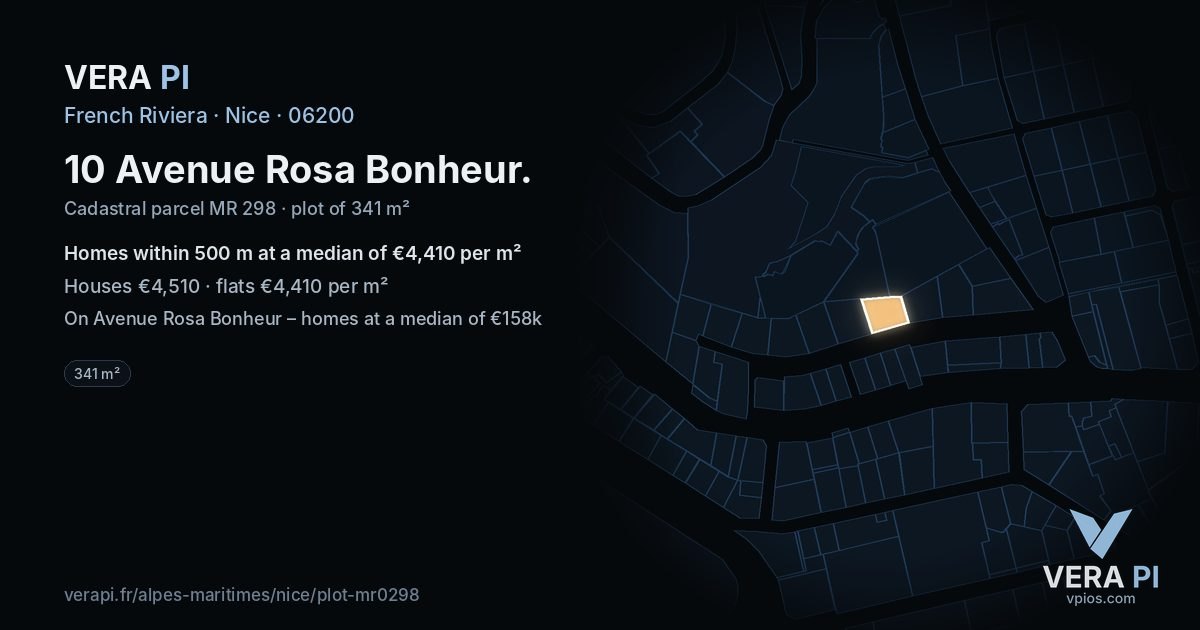 10 Avenue Rosa Bonheur, Nice at night – the plot lit, the parcels around coloured by the prices near them