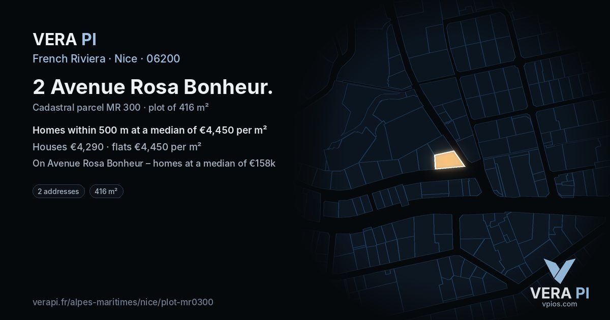 2 Avenue Rosa Bonheur, Nice at night – the plot lit, the parcels around coloured by the prices near them