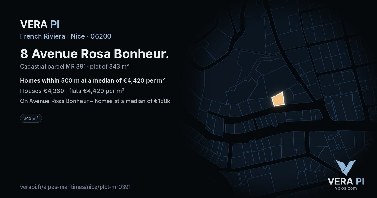 8 Avenue Rosa Bonheur, Nice at night – the plot lit, the parcels around coloured by the prices near them