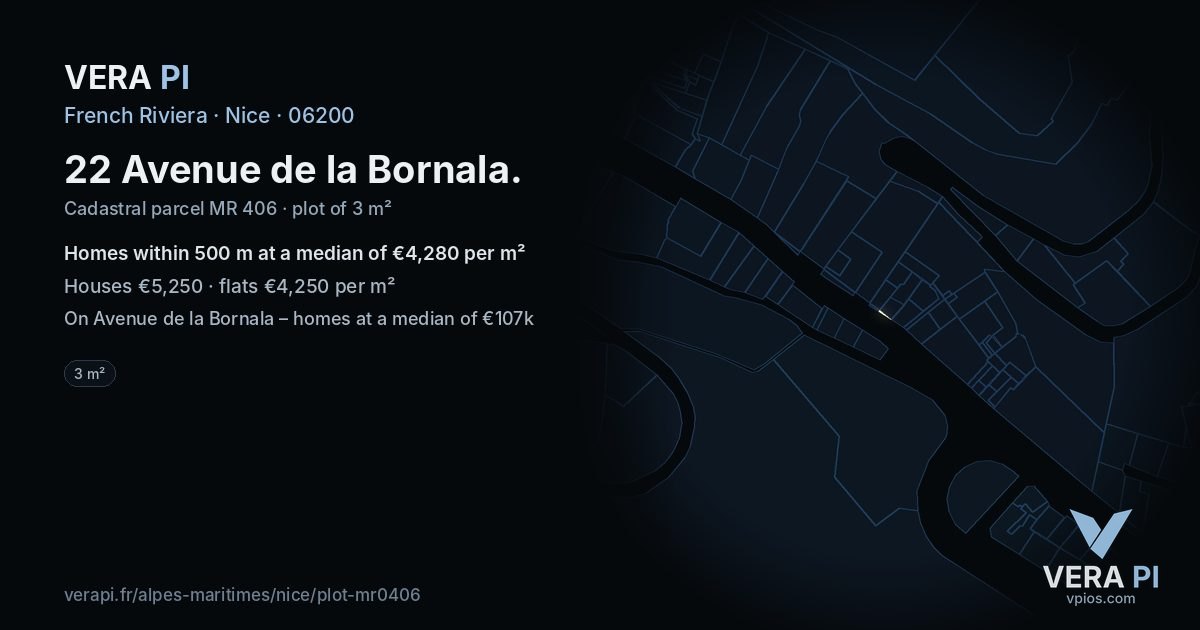 22 Avenue de la Bornala, Nice at night – the plot lit, the parcels around coloured by the prices near them