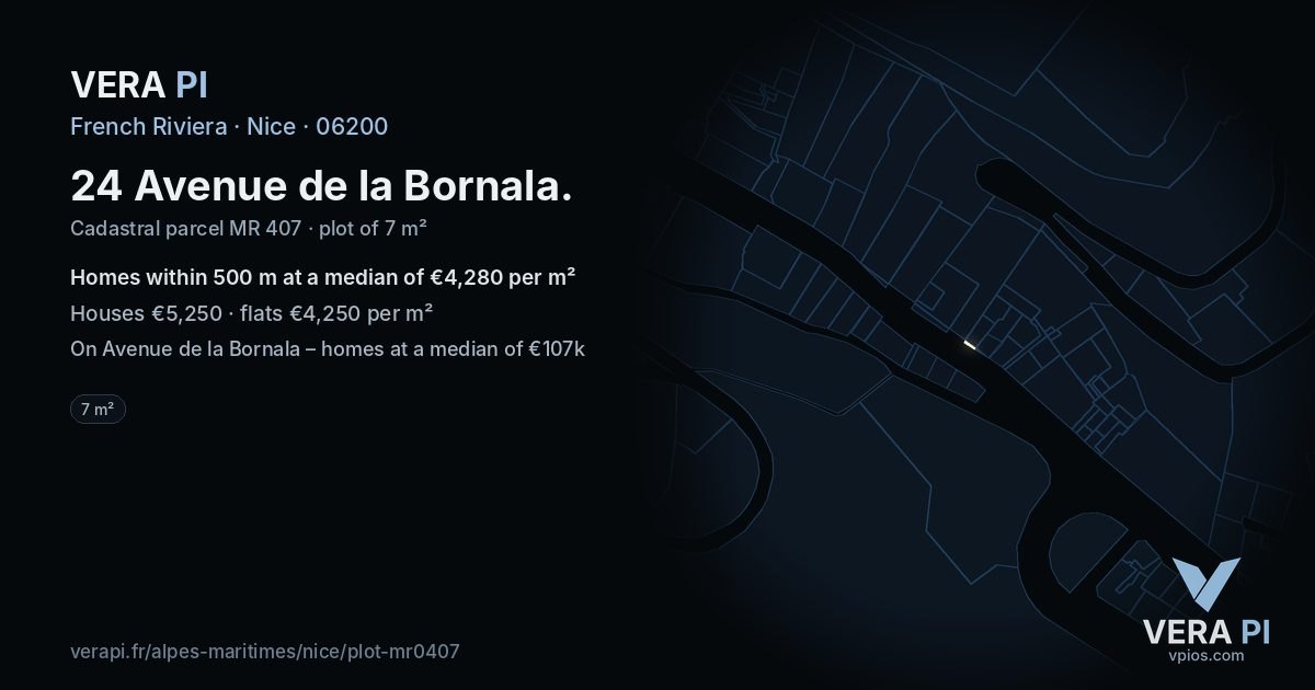 24 Avenue de la Bornala, Nice at night – the plot lit, the parcels around coloured by the prices near them