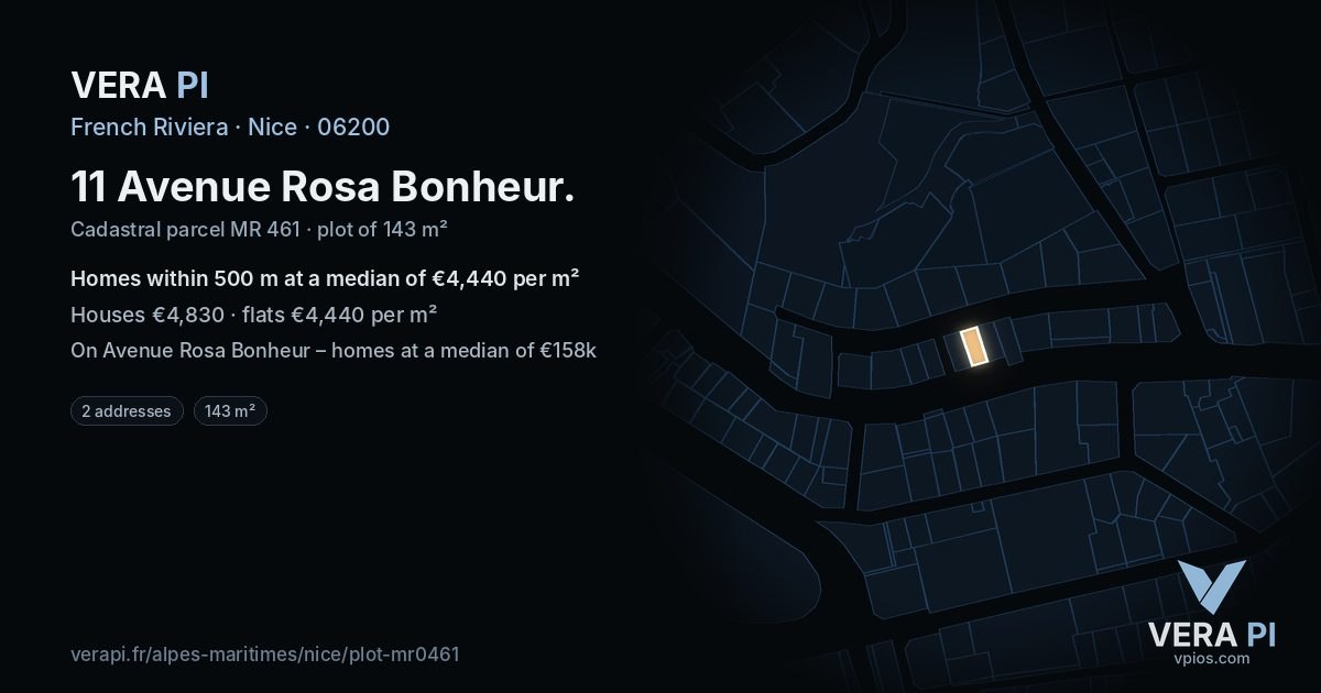 11 Avenue Rosa Bonheur, Nice at night – the plot lit, the parcels around coloured by the prices near them