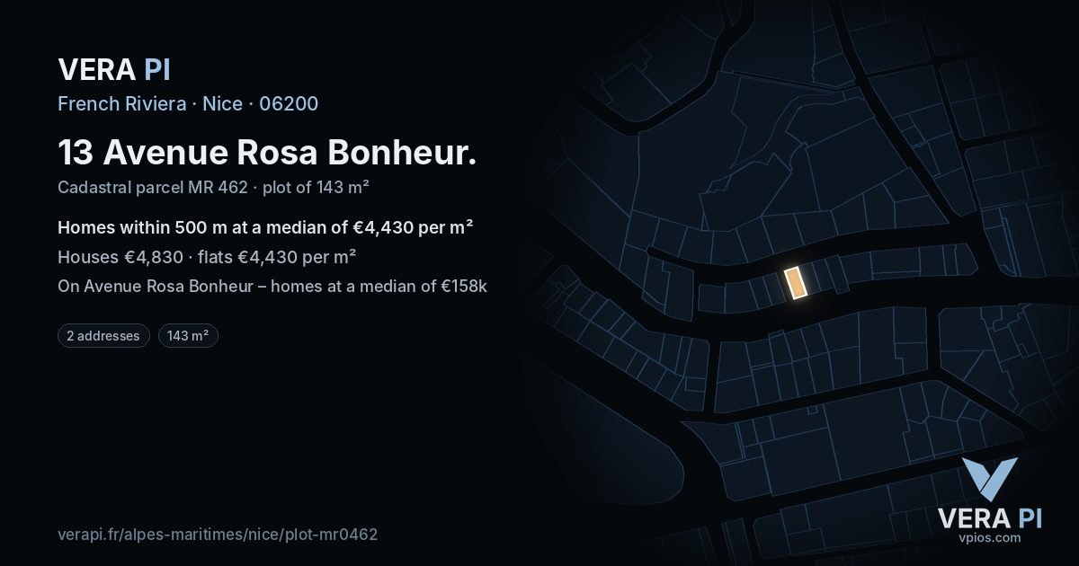13 Avenue Rosa Bonheur, Nice at night – the plot lit, the parcels around coloured by the prices near them