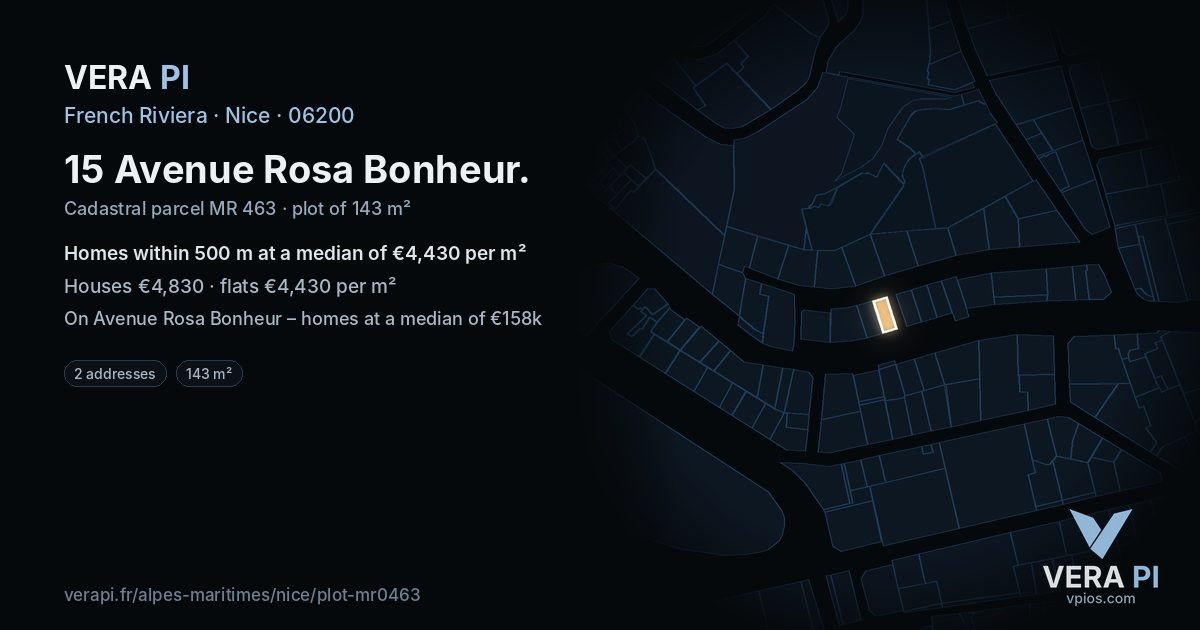 15 Avenue Rosa Bonheur, Nice at night – the plot lit, the parcels around coloured by the prices near them