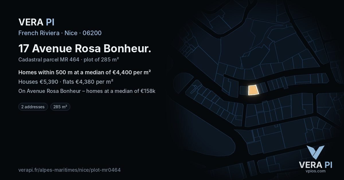 17 Avenue Rosa Bonheur, Nice at night – the plot lit, the parcels around coloured by the prices near them