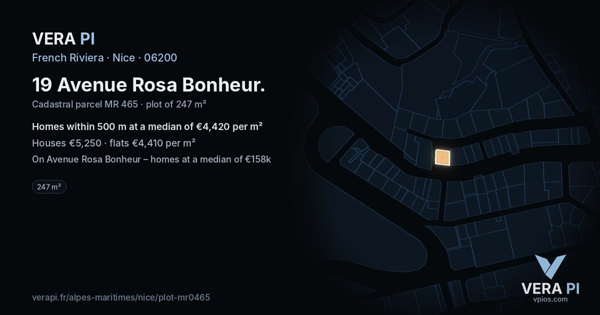 19 Avenue Rosa Bonheur, Nice at night – the plot lit, the parcels around coloured by the prices near them
