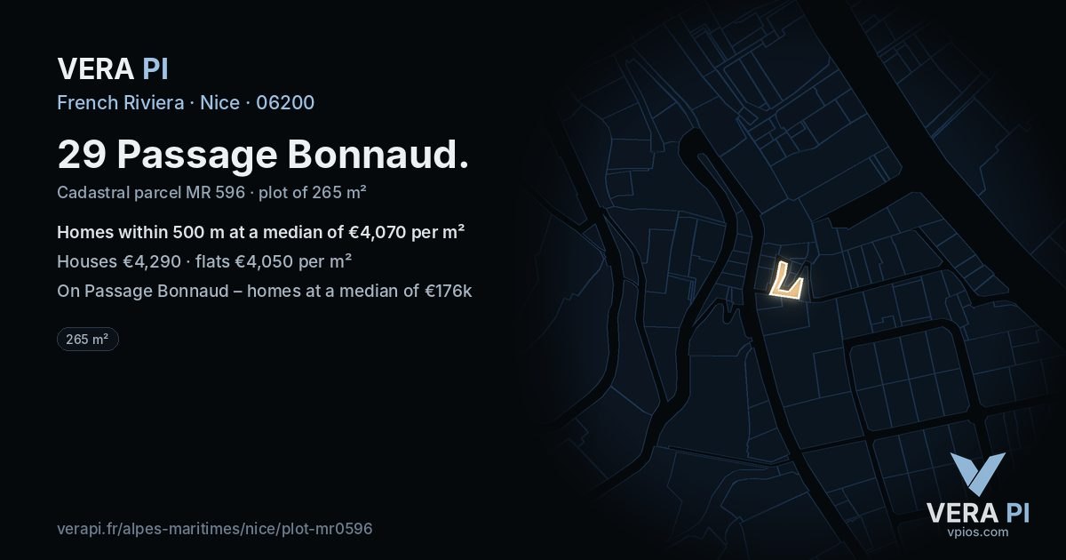 29 Passage Bonnaud, Nice at night – the plot lit, the parcels around coloured by the prices near them