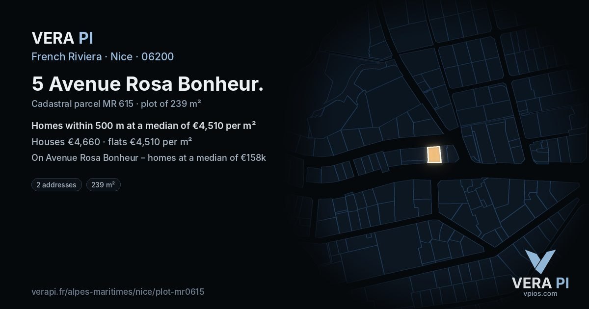 5 Avenue Rosa Bonheur, Nice at night – the plot lit, the parcels around coloured by the prices near them