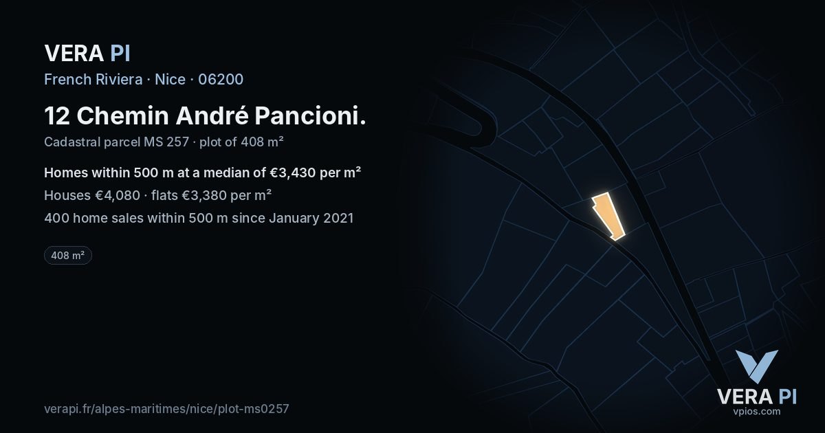 12 Chemin André Pancioni, Nice at night – the plot lit, the parcels around coloured by the prices near them