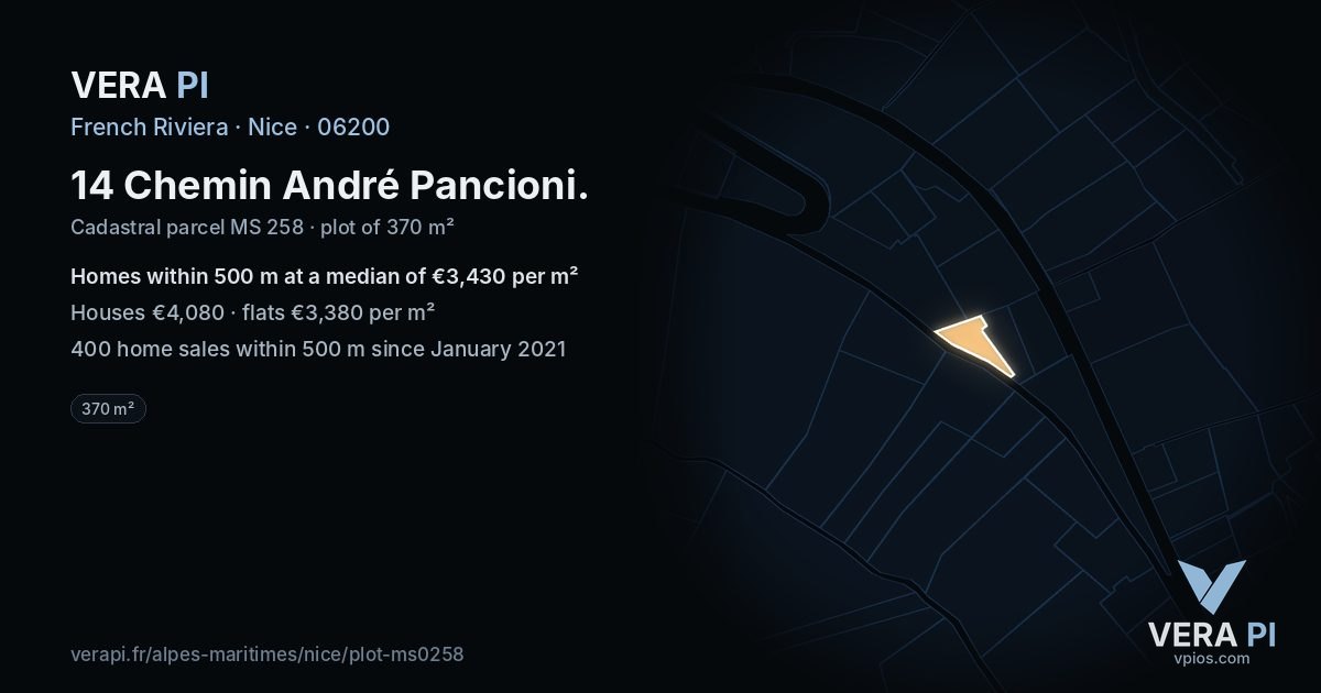 14 Chemin André Pancioni, Nice at night – the plot lit, the parcels around coloured by the prices near them