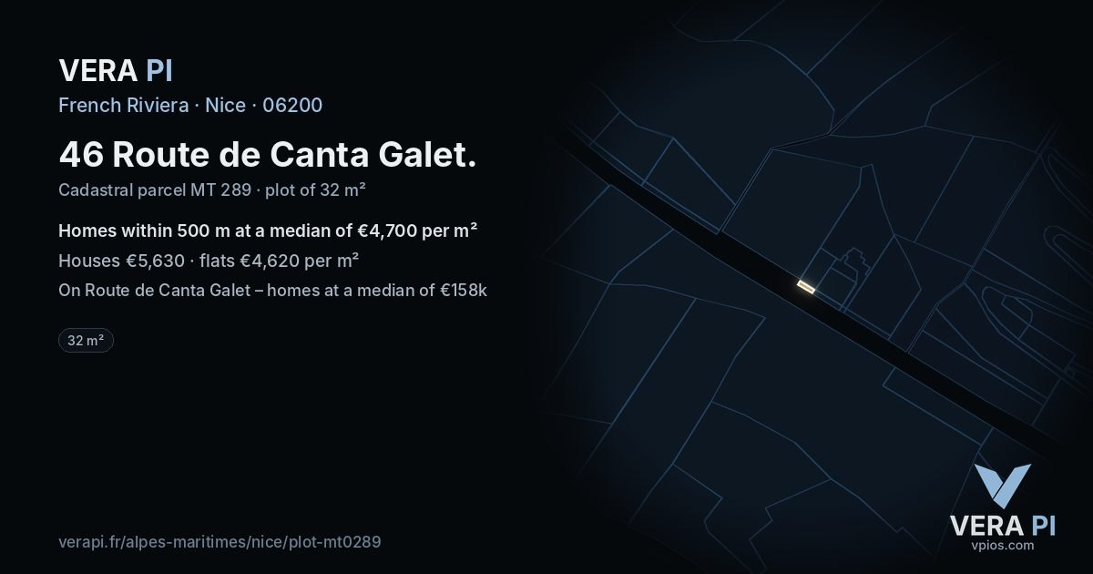46 Route de Canta Galet, Nice at night – the plot lit, the parcels around coloured by the prices near them