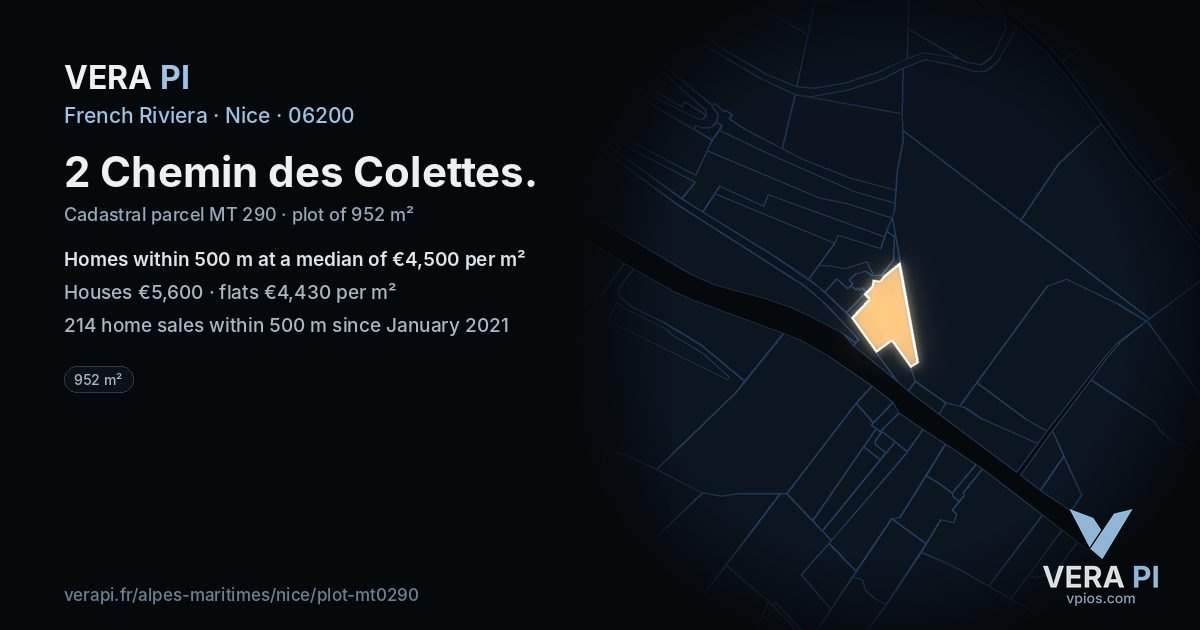 2 Chemin des Colettes, Nice at night – the plot lit, the parcels around coloured by the prices near them