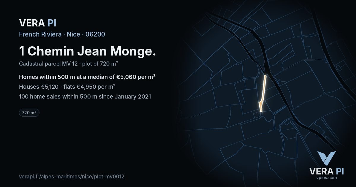 1 Chemin Jean Monge, Nice at night – the plot lit, the parcels around coloured by the prices near them