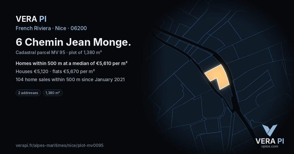 6 Chemin Jean Monge, Nice at night – the plot lit, the parcels around coloured by the prices near them